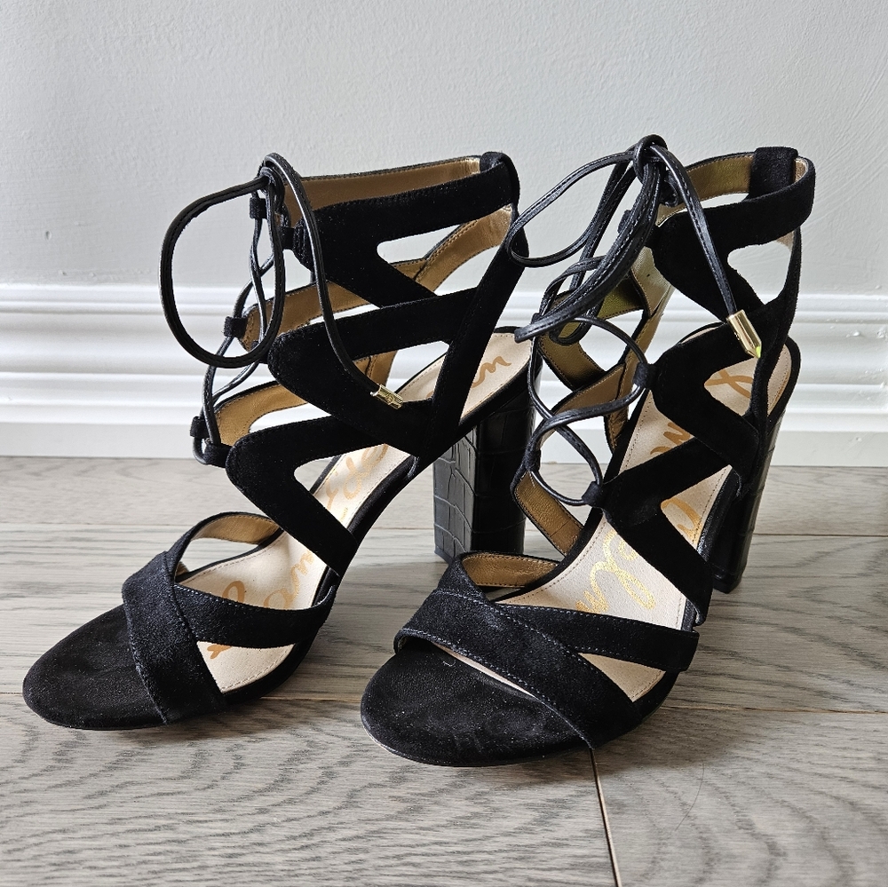 Sam Edelman Suede Black Lace-Up Heels